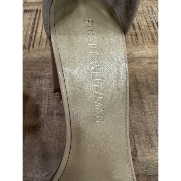 Stuart Weitzman Patent Leather Block-Heel Nudistcurve Sandals Beige Size 7M - Picture 6 of 11